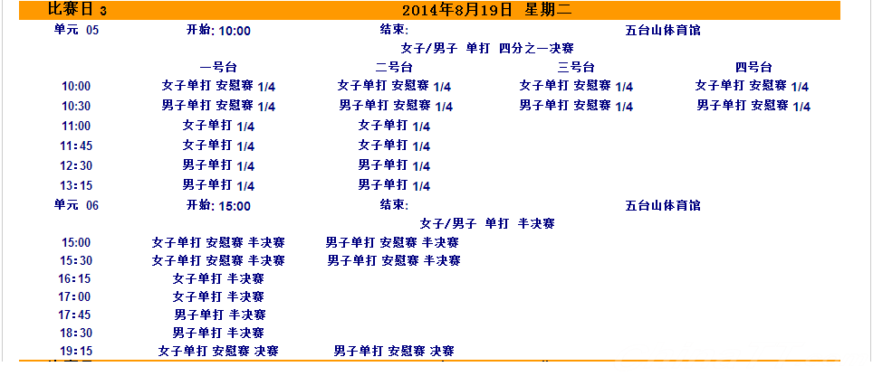 2014南京青奥会:乒乓球比赛赛程赛程直播表