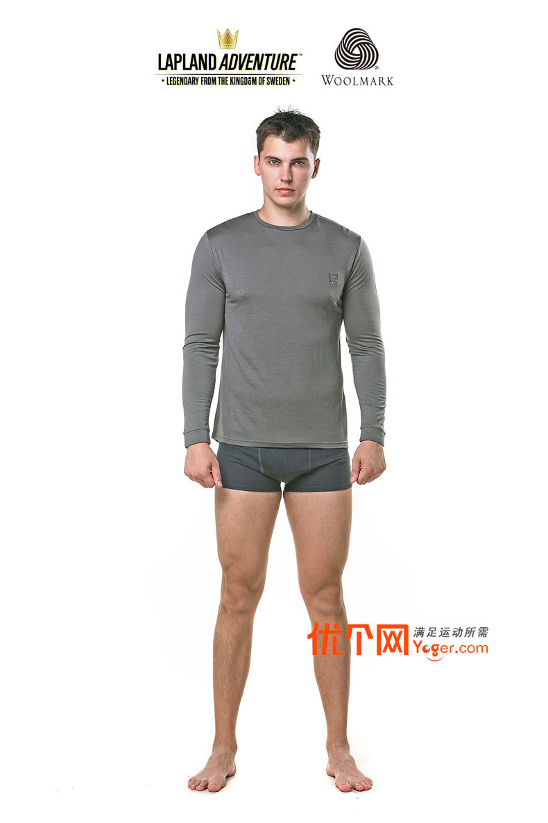 la 男士美丽诺羊毛内衣(las001)190gsm 吸湿,排汗 中厚款灰绿色 模特