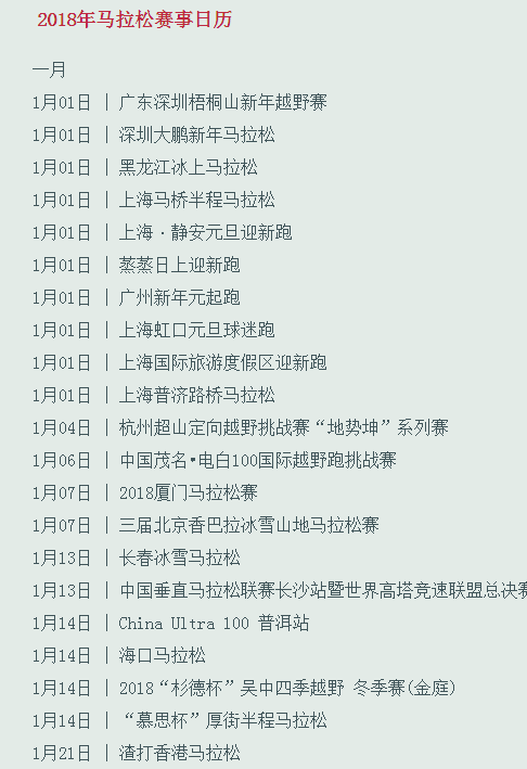 2018年中国马拉松列表、2018中国马拉松赛事表
