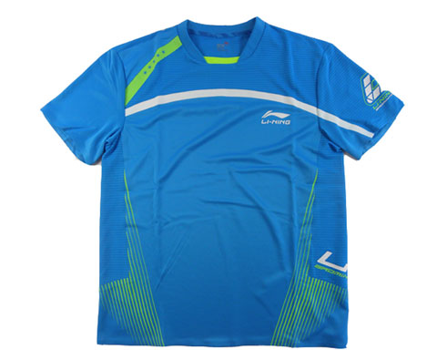 李宁ATSF099-1男款羽毛球T恤（国羽苏迪曼杯装备，耀蓝色别致款）