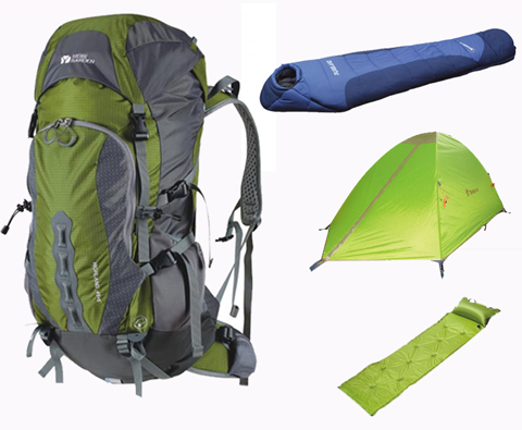 户外野营装备专业套装（帐篷+背包+自充气垫+睡袋）