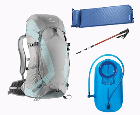 专业徒步装备套装/中短线徒步套装（自动充气垫+登山杖+背包+水壶）