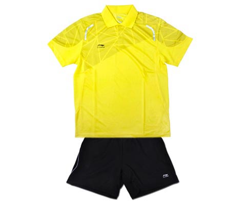 李宁男款羽毛球比赛服套装（全运会赞助亮黄色款 AAYH399-3+AAPH057-2）