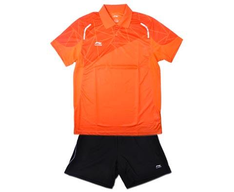 李宁男款羽毛球比赛服套装（全运会赞助亮橙色款 AAYH399-1+AAPH057-2）