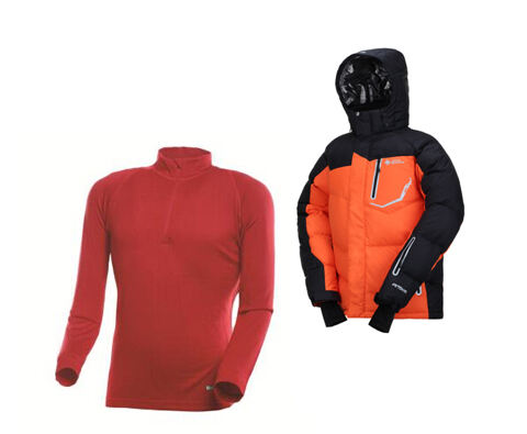滑雪必备服装套装（谷瑞盟橙色滑雪服+LA美丽诺红色速干内衣）