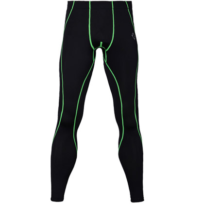 准者压缩紧身运动长裤（YSK-001）黑/绿色 紧身训练裤