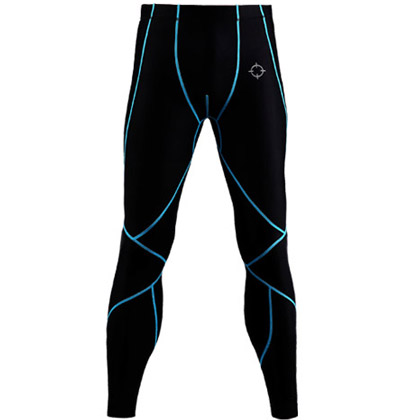 准者压缩紧身运动长裤（YSK-003）黑/蓝色 紧身训练长裤