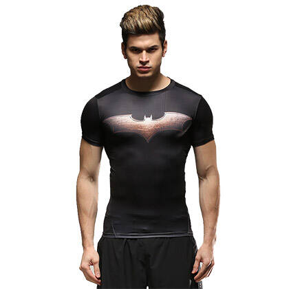 范斯蒂克超级英雄系列运动紧身短袖（JS-6001)蝙蝠侠黑色