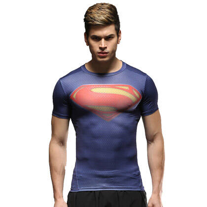 范斯蒂克超级英雄系列运动紧身短袖 超人紫色 （JS-6008，速干透气）