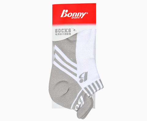 BONNY波力SK-11白灰色中性款羽毛球袜(专业止滑球袜，舒适体验再升级)