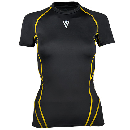 VSKIN (VSN-6930HT) 女子跑步T恤 黑色黄线