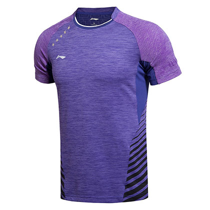 李宁AAYK219-3男款紫色羽毛球比赛上衣 ( 国羽世锦赛战袍，炫亮出击！）