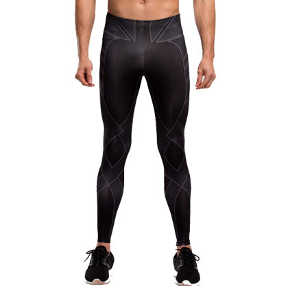 范斯蒂克压缩裤（AWJSCK-2015024） 男士跑步压缩紧身长裤 黑灰印花
