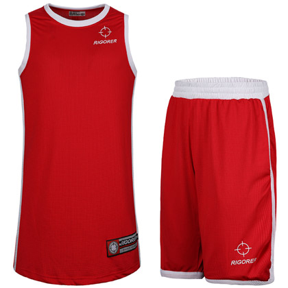 准者复古篮球服套装 红白（YK-55，吸汗速干透气可定制套装）