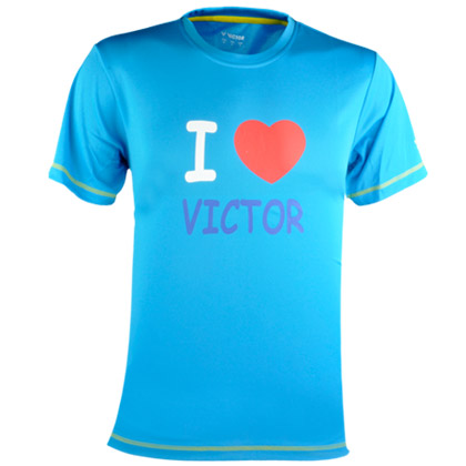 威克多VICTOR 吸汗速干圆领运动衫短袖T恤（英文口号：我爱胜利！）T-6023M 中性款 水蓝色