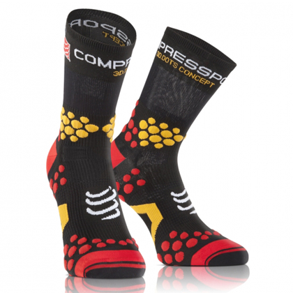 康普波斯 Compressport 3D豆 越野跑 V2.1 高帮袜 Socks V2.1 TRAIL HI 黑红色