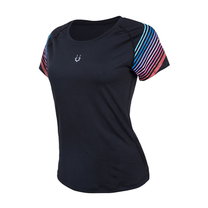 范斯蒂克 女款紧身衣 速干跑步健身短袖 FBF70201 红蓝流光（锁肌保护，流光溢彩）