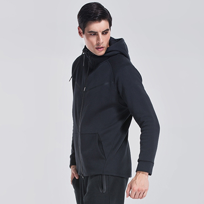 范斯蒂克 男款秋冬长袖外套 健身服 纯棉连帽运动卫衣 MBF73801黑色（挺括有型，舒适透气）