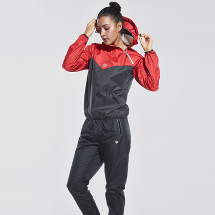 范斯蒂克 女款跑步套装 健身服 发汗服 红/黑（燃烧脂肪，健身塑型）