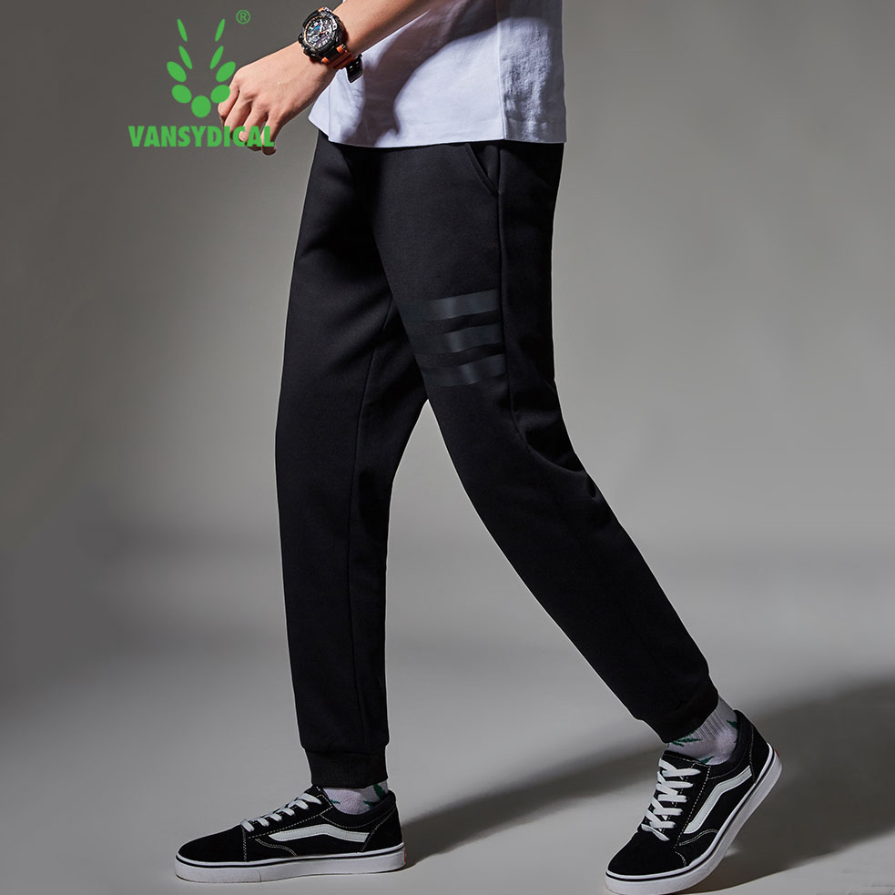 范斯蒂克 运动裤男常规针织收口卫裤 黑色横边束脚长裤 MBF9011