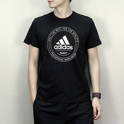 Adidas 阿迪达斯 男款运动T恤 短袖上衣 CV4516 黑色（亲肤舒适，排汗透气）