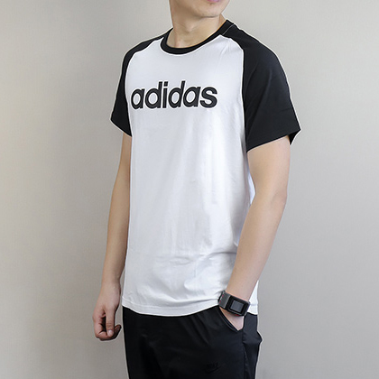 Adidas 阿迪达斯 男款运动T恤 短袖上衣 CV6961 白/黑（撞色拼接，时尚百搭）