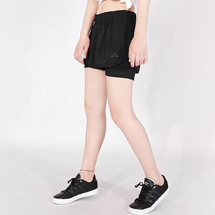 Adidas 阿迪达斯 女款运动短裤 假两件跑步短裤 AZ2938 黑色（时尚百搭，速干透气）