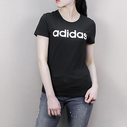 Adidas 阿迪达斯 全棉女款运动T恤 短袖上衣 CV7026 黑色（简约LOGO，经典时尚）