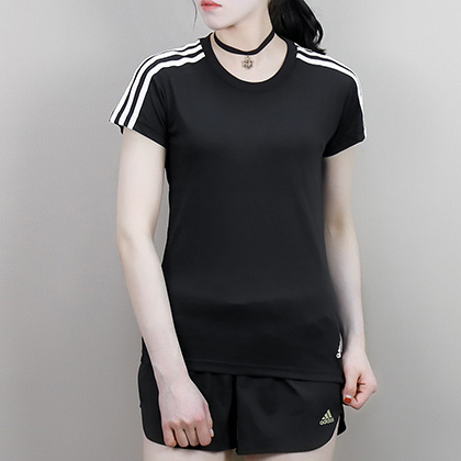 adidas 阿迪达斯 女款运动T恤 短袖上衣 S97183 黑色（柔软舒适，排汗透气）