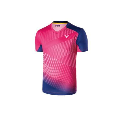 胜利VICTOR羽毛球服 短袖T恤 T-70012Q 男款 玫红 撞色拼接，更强设计感