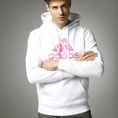 阿迪达斯Adidas 男女同款针织连帽卫衣ADIHG1 针织运动服秋季外套加绒保暖 白粉款