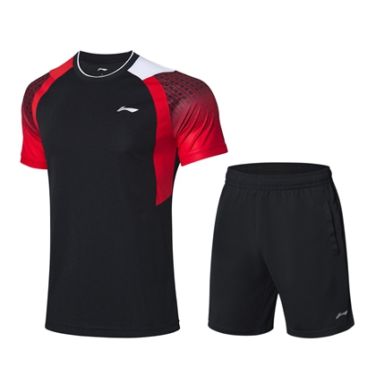 李宁羽毛球服套装 AATP019-2 标准黑/标准黑 男款 速干凉爽 释放运动活力