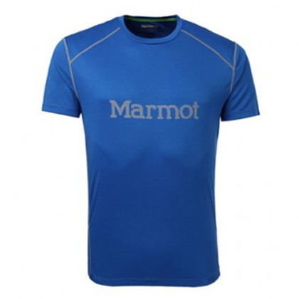 MARMOT/土拨鼠男款户外运动轻量速干透气可反光圆领短袖T恤  蓝色