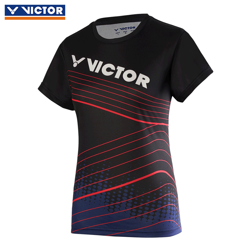 胜利VICTOR 羽毛球服 运动短袖透气舒适不粘身时尚新款 01010C 黑色 女款