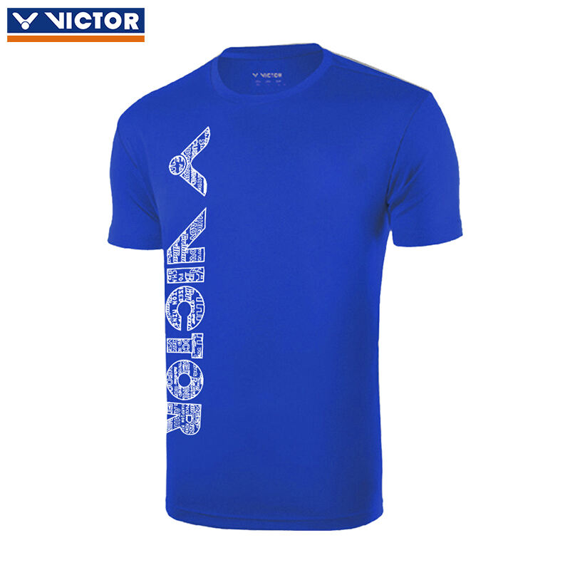 胜利VICTOR 羽毛球服速干透气不粘身时尚T恤 春夏款多色短袖 男女同款 00018F 蓝色