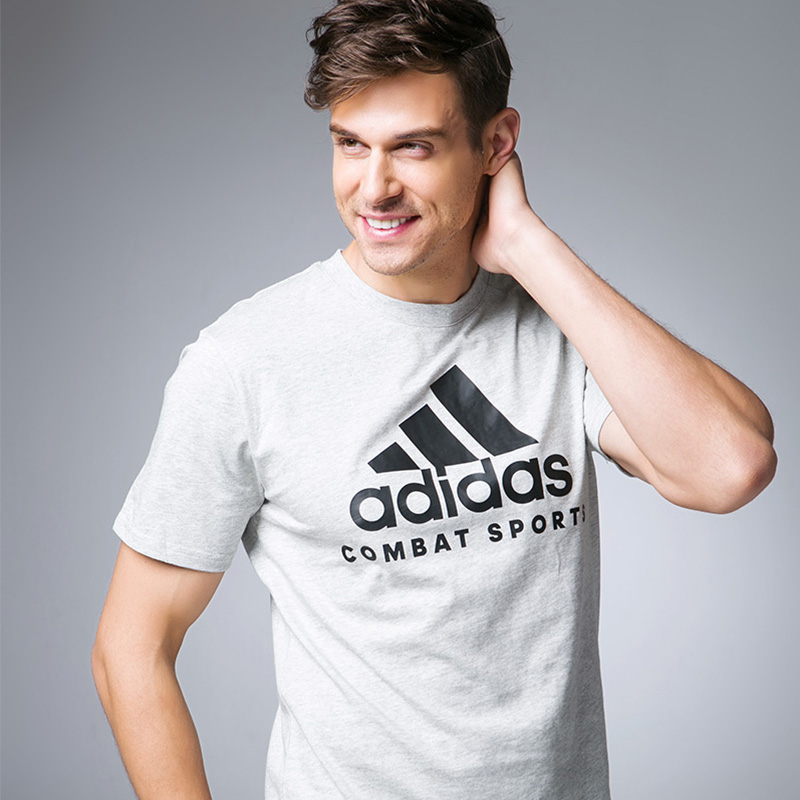 阿迪达斯Adidas 针织短袖T恤 纯棉运动T恤 跑步健身休闲搏击格斗ADICTCS  灰色款 男女同款