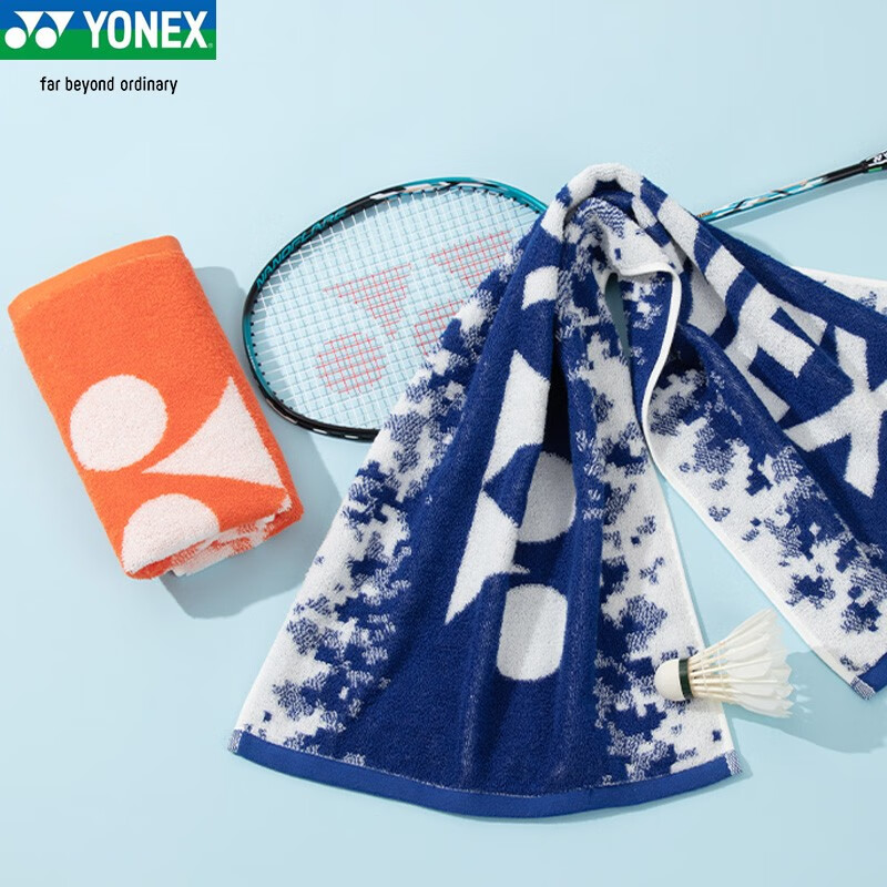 YONEX尤尼克斯 运动毛巾 AC1227CR 纯棉加厚毛巾 羽毛球网球跑步健身专业运动毛巾 蓝色/橙色