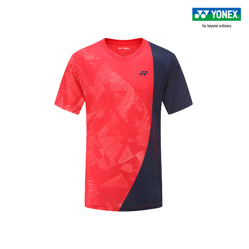 YONEX尤尼克斯羽毛球服 男款 速干短袖T恤 運動上衣 比賽訓練服 110300BCR 清新紅
