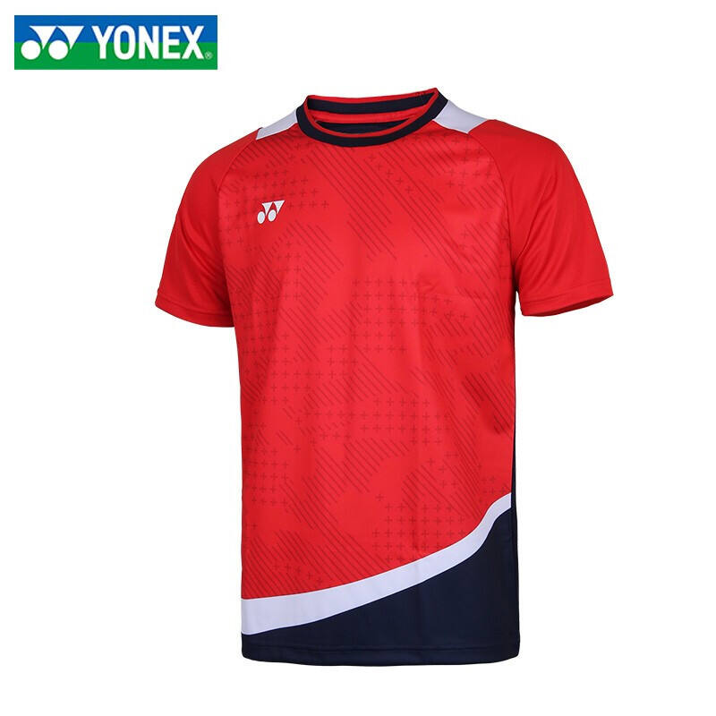 YONEX尤尼克斯羽毛球服 男款 速干短袖运动T恤 比赛训练服 球迷版 10491CR-338宝石红 