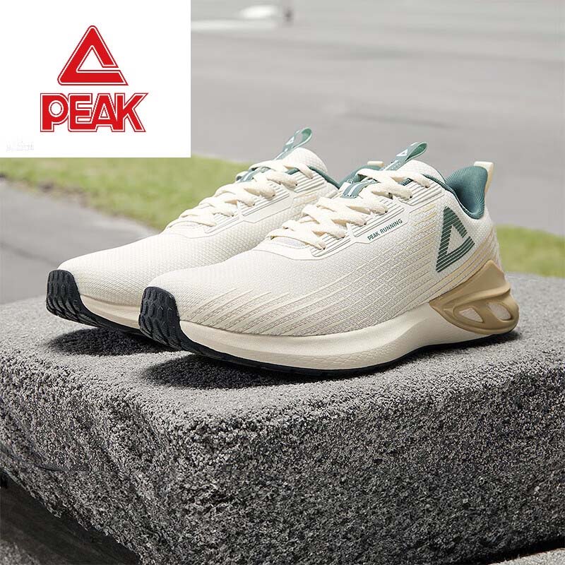 匹克秋季新款运动鞋子男士皮面防水休闲透气轻便减震跑步鞋 DH320377米白/果绿
