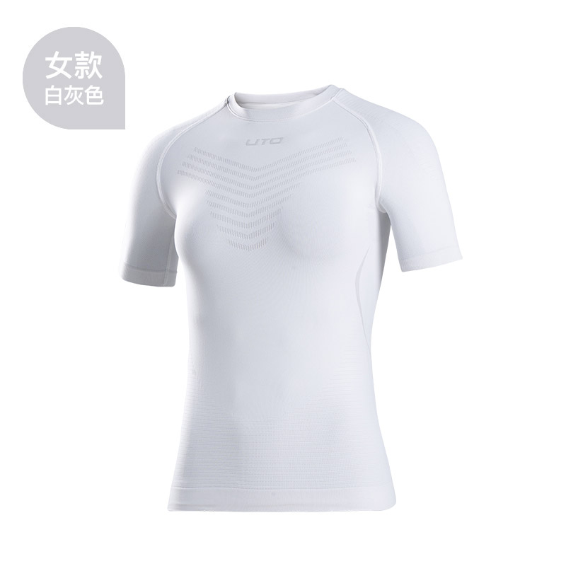 UTO悠途运动压缩衣女跑步短袖紧身上衣夏季健身T恤训练显身材904208白灰色