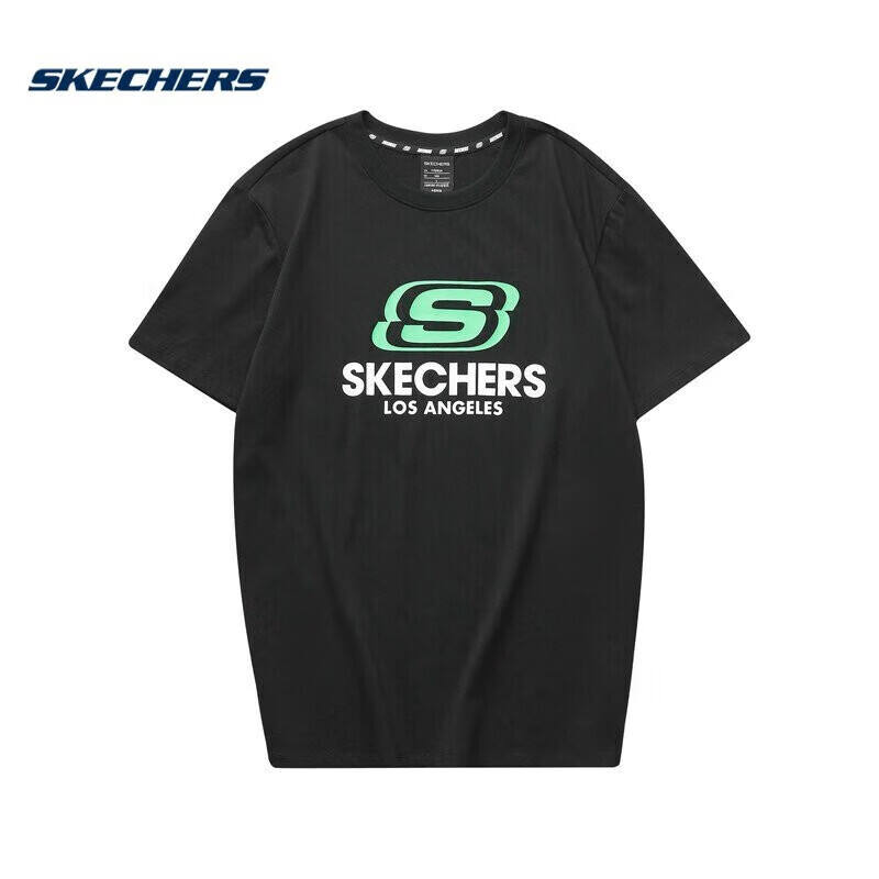 斯凯奇（Skechers）短袖男女同款上衣潮百搭T恤宽松运动短袖情侣装 L122U199-0018黑色