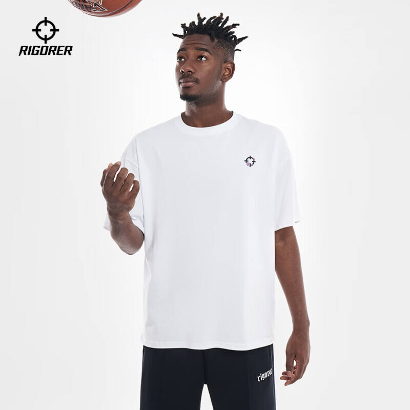 准者男子圆领宽松运动跑步篮球短袖T恤 Z124210410白色