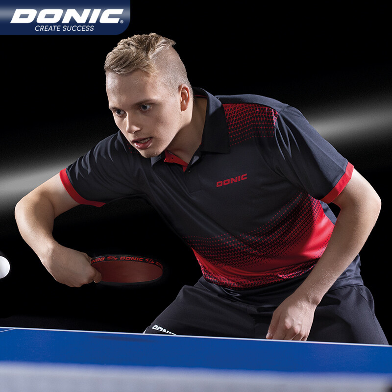 多尼克DONIC 83223-218 夏季新品乒乓运动短袖 红色+黑色 
