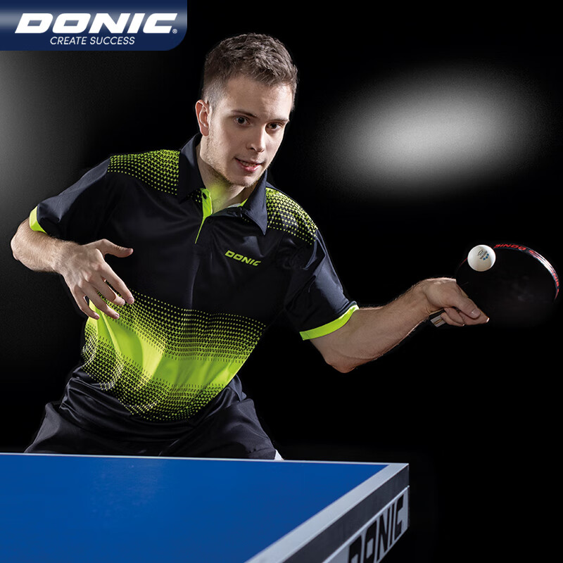 多尼克DONIC 83223-239 夏季新品乒乓运动短袖 荧光绿+黑色