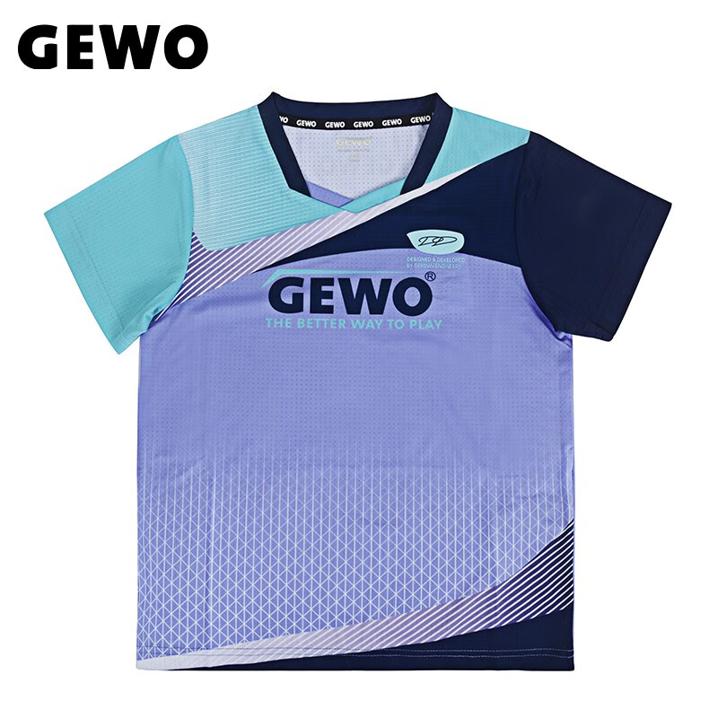 GEWO捷沃 乒乓球服 儿童运动短袖 运动T恤 印花比赛服 FN08T 蓝色