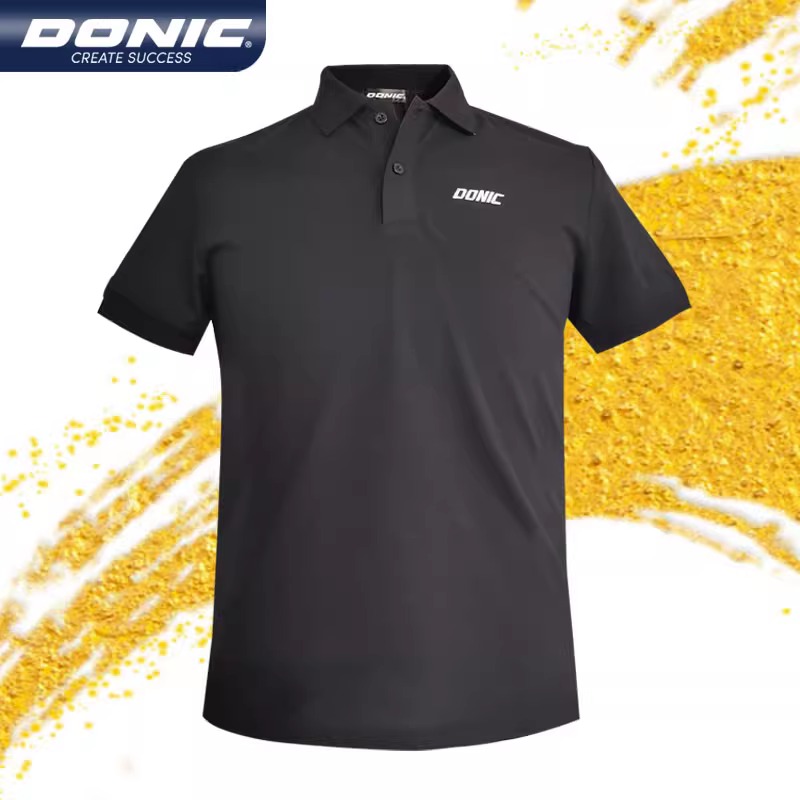 DONIC多尼克 乒乓球服 翻领运动短袖 男女同款休闲透气上衣 83230-278 黑色