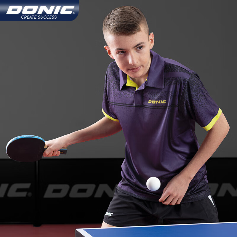 DONIC多尼克 乒乓球服 乒乓短袖 翻领短袖 男女同款 运动短袖比赛服T恤 83233-226 深紫