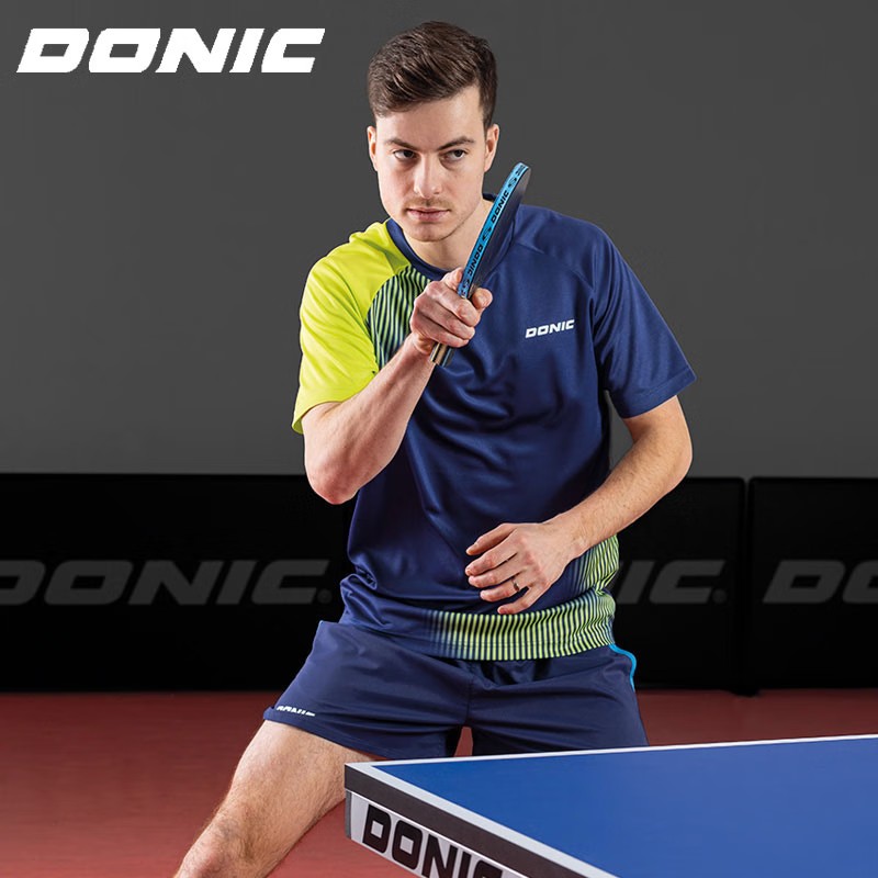 DONIC多尼克 乒乓球服 乒乓球短袖T恤 圆领短袖 男女同款 专业比赛训练服 83232-239 荧光绿+宝蓝