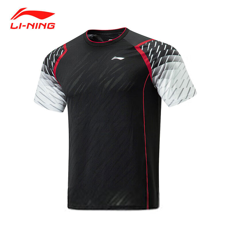 LI-NING李宁 新款龙纹乒乓球服 运动服比赛上衣短袖 男女同款运动T恤 AAYU035-6 黑色
